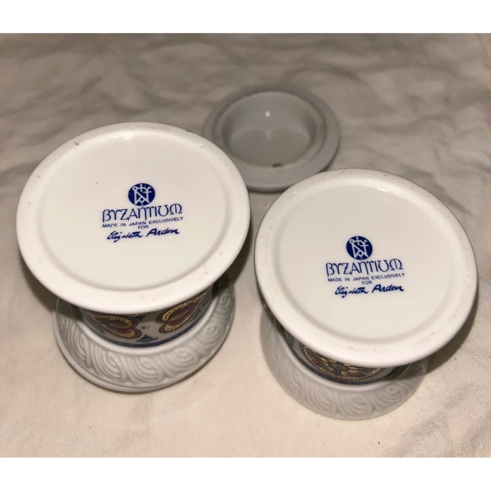 Vintage Byzantium Elizabeth Arden Peacock Vanity Set 5pc Tray Box Vase Japan